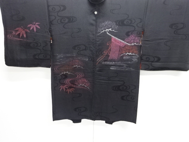 JAPANESE ANTIQUE HAORI / TAISHO ROMAN STYLE / SILK / WOVEN PINE & KICHO